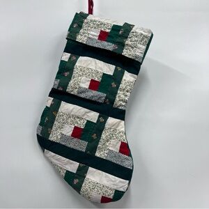 Vintage quilted Patchwork Christmas Stocking in Green, White & Red holiday